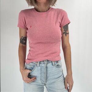 Ralph Lauren T-shirt Women’s Small Pink Heathered Crew Neck Cotton Preppy Fitted